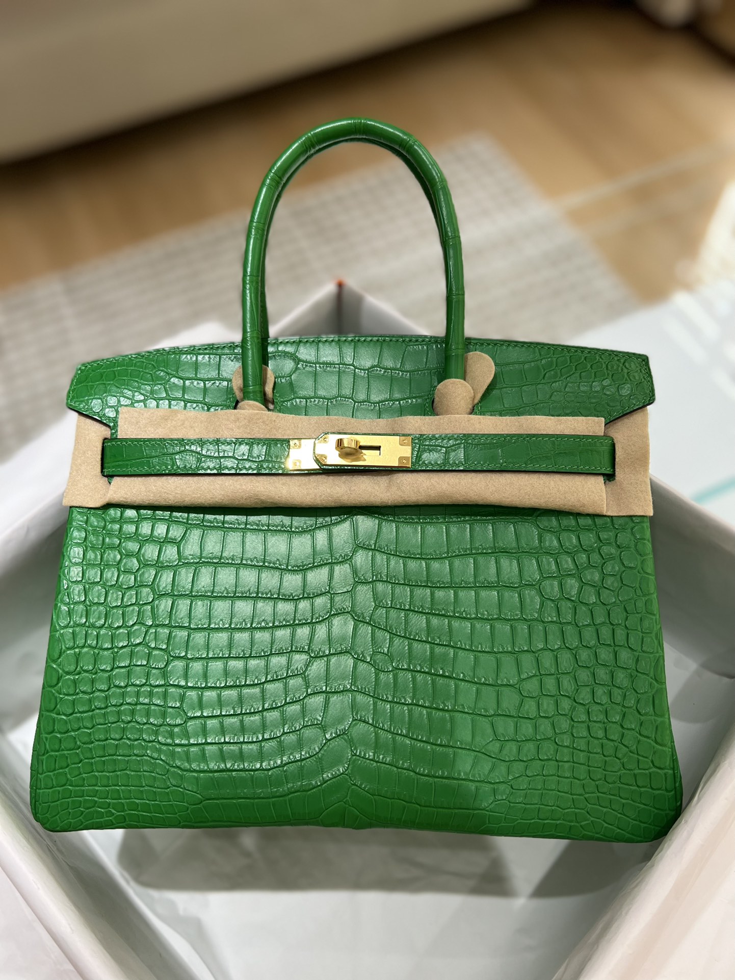 Hermes Birkin 30CM Handmade Bag In Green Crocodile Porosus Matte Skin